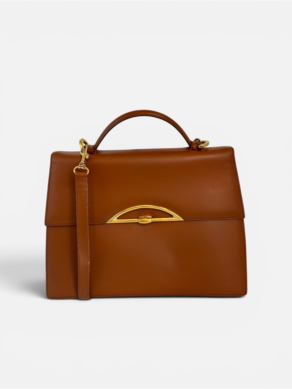 Rare Celine Vintage Brown Leather Top Handle Briefcase Satchel Crossbody Bag